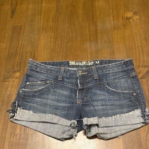 Monarchy Women's Cut Off Hem Jean Shorts - Dark Blue